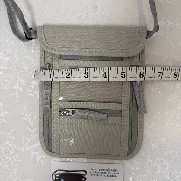 RFID Blocking Pouch Travel Wallet Beige Crossbody Organizer Adjustable Strap - Picture 4 of 6